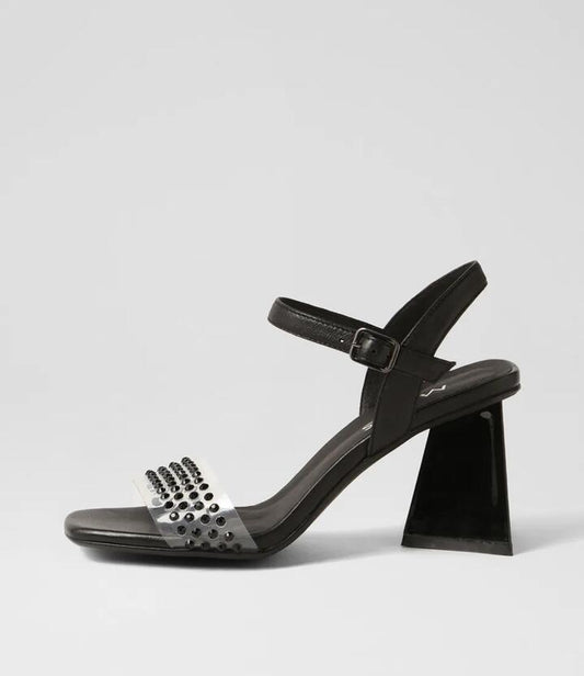 Image of Sandals. Productname: Harts Clear Black Vinylite Leather Sandals in CLEAR-BLACK colour by brand - MIDAS