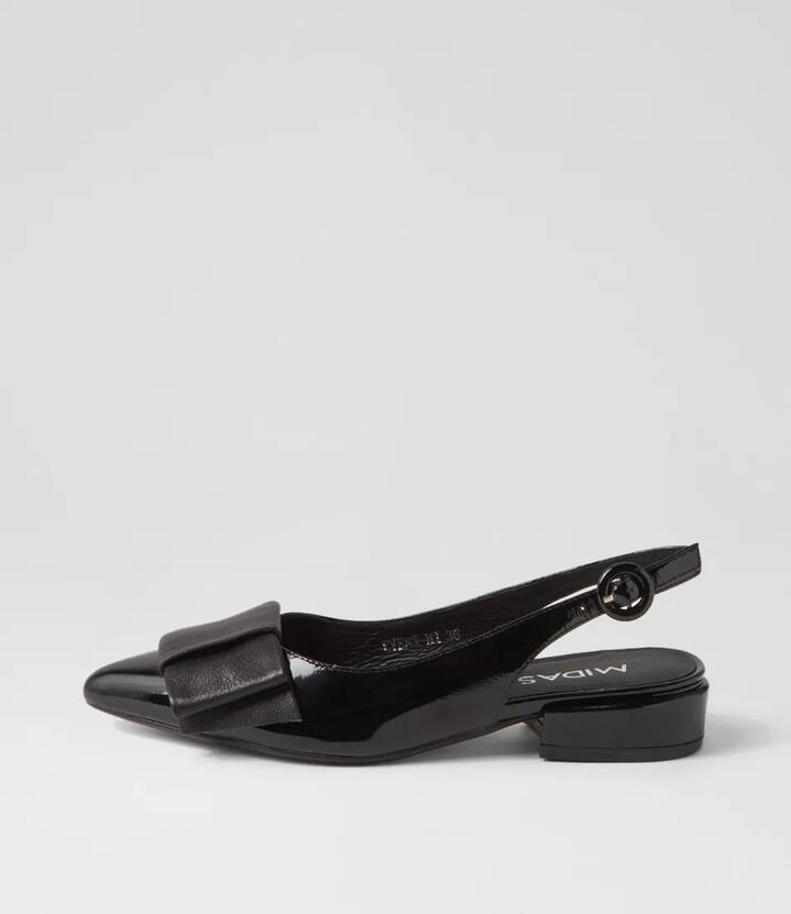 Image of Shoes. Productname: Evens Black Patent Leather Flat Shoes in Black colour by brand - MIDAS