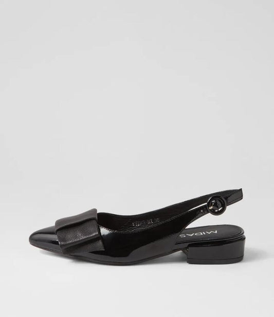 Image of Shoes. Productname: Evens Black Patent Leather Flat Shoes in Black colour by brand - MIDAS