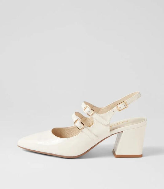 Image of Flats. Productname: Merina Ivory Patent Leather Mary Jane Heels in IVORY colour by brand - MIDAS