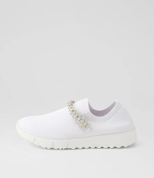 Image of Sneakers. Productname: Joli White Silver Trim Fabric Sneakers in WHITE-SILVER TRIM colour by brand - MIDAS