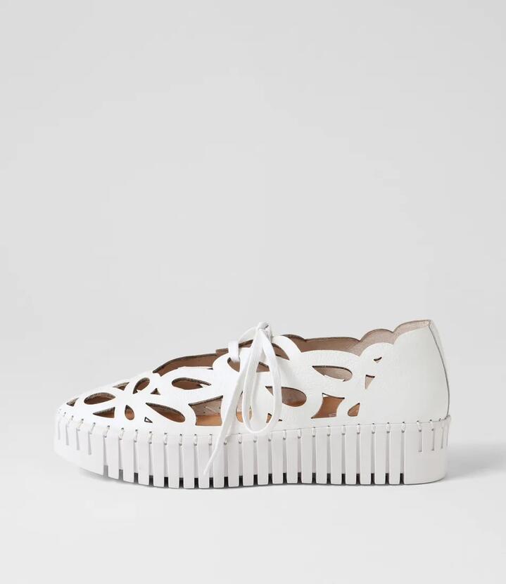 Image of Sneakers. Productname: Bellas White Leather Sneakers in WHITE-WHITE SOLE colour by brand - MIDAS