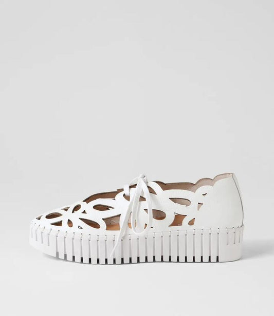 Image of Sneakers. Productname: Bellas White Leather Sneakers in WHITE-WHITE SOLE colour by brand - MIDAS