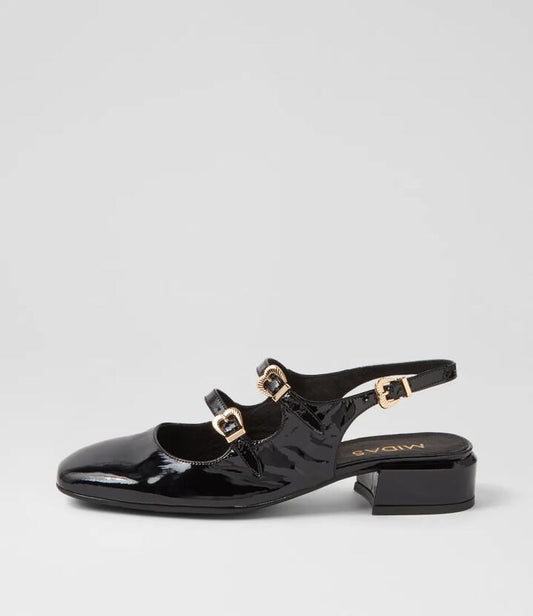 Image of Heels. Productname: Virazzo Black Patent Leather Heels in BLACK colour by brand - MIDAS