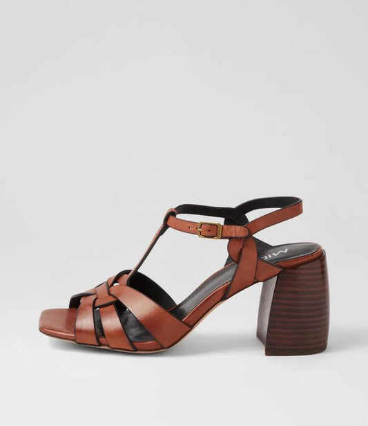 Image of Sandals. Productname: Tanett Chestnut Dark Brown Leather Sandals in CHESTNUT-DK BROWN HEEL colour by brand - MIDAS