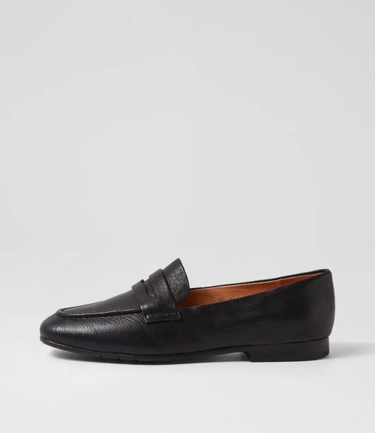 Image of Flats. Productname: Melika Black Leather Loafers in BLACK colour by brand - MIDAS
