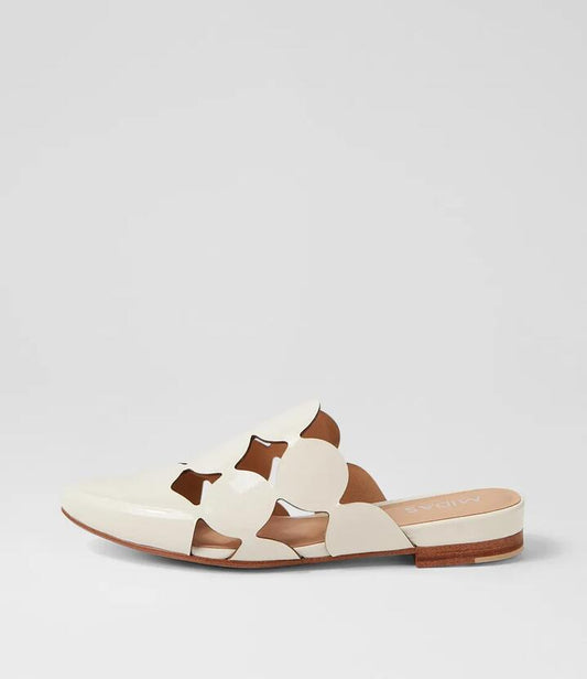 Image of Sandals. Productname: Firo Ivory Patent Leather Mules in IVORY colour by brand - MIDAS
