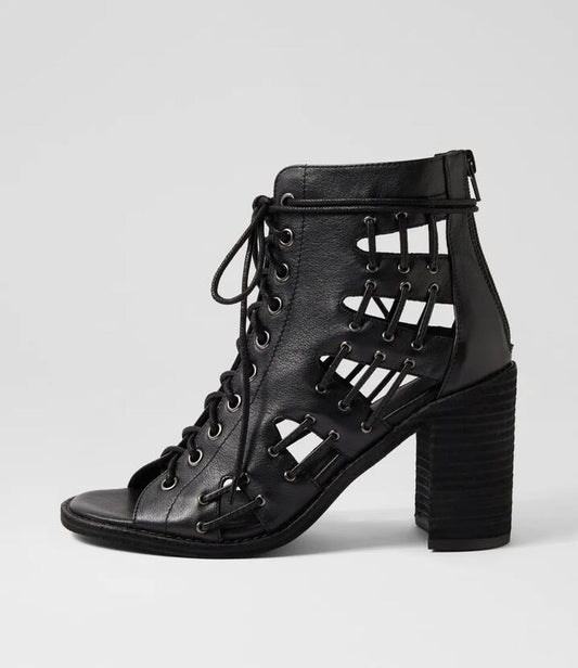 Image of Sandals. Productname: Jayman Black Leather Heeled Sandals in BLACK colour by brand - MOLLINI