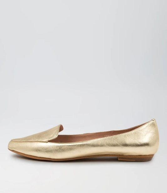 Image of Flats. Product name - Gyro Pale Gold Leather Loafers in Pale Gold colour by brand - MOLLINI