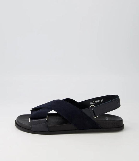 Image of Sandals. Productname: Haylow Navy Leather Suede Sandals Bs in NAVY-BLACK SOLE colour by brand - MOLLINI