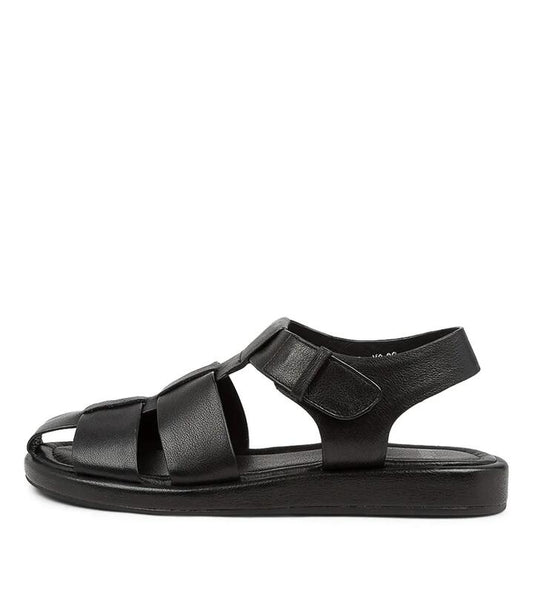 Image of Sandals. Productname: Rememba Black Leather Sandals in BLACK-BLACK SOLE colour by brand - MOLLINI