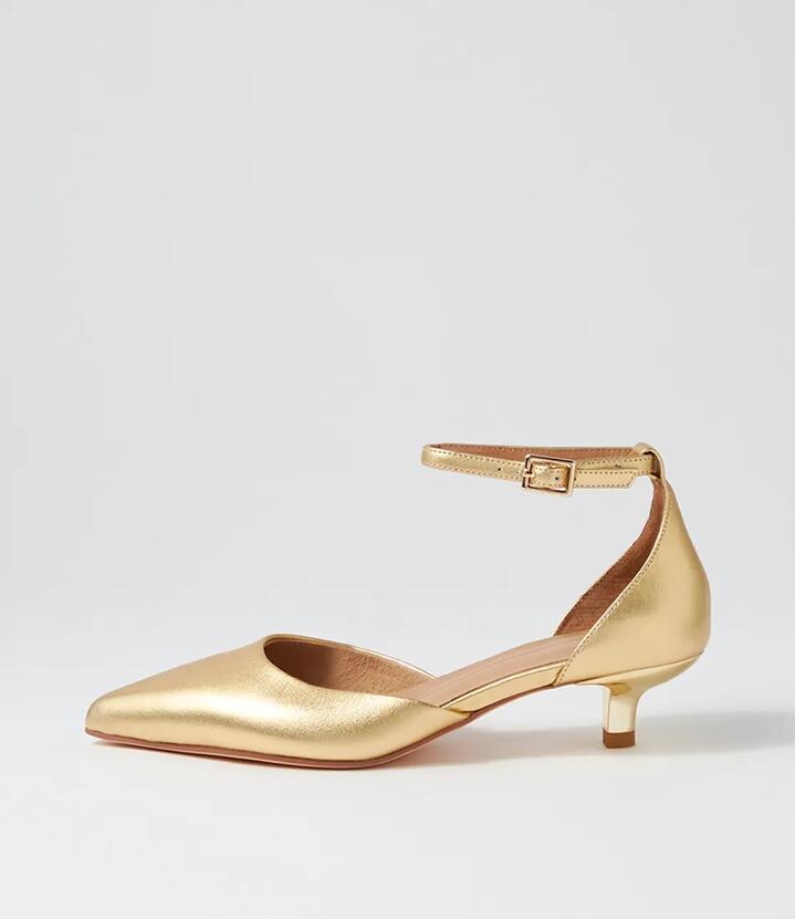 Image of Heels. Productname: Cushla Gold Leather Heels in Gold colour by brand - MOLLINI