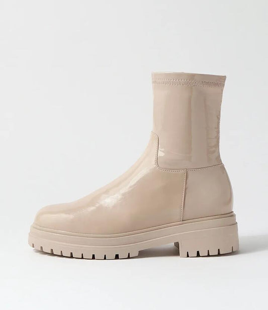Image of Boots. Productname: Alove Oatmilk Stretch Ankle Boots in OATMILK colour by brand - MOLLINI