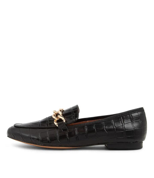Image of Flats. Productname: Goose Black Croc Leather Loafers in BLACK colour by brand - MOLLINI