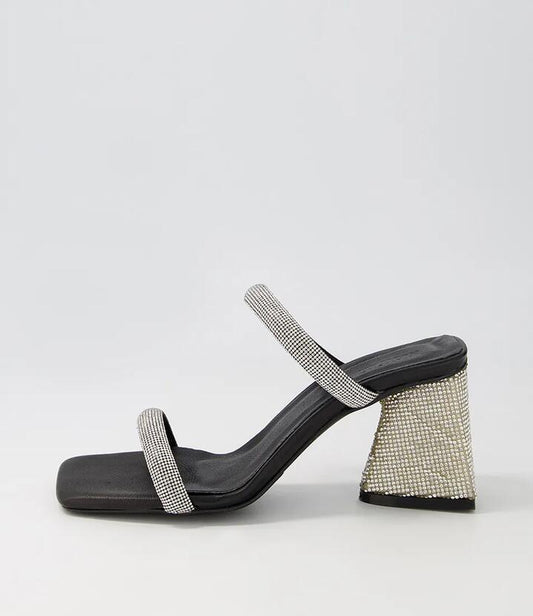 Image of Sandals. Productname: Emerence Black Silver Jewels Leather Sandals in BLACK-SILVER colour by brand - MOLLINI