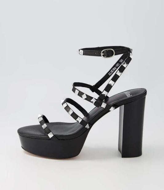 Image of Sandals. Productname: Almora Black Silver Stud Leather Sandals in BLACK-SILVER STUD colour by brand - MOLLINI