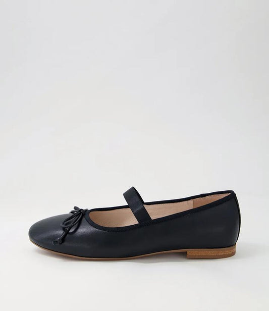 Image of Footwear. Productname: Bow Black Leather Ballet Flats in BLACK colour by brand - MOLLINI