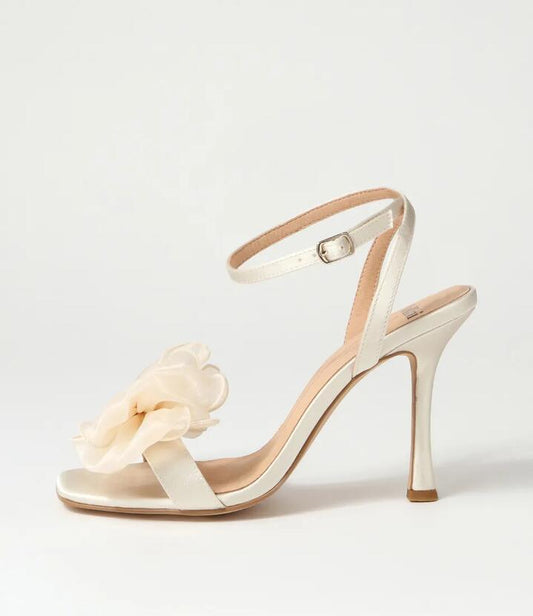 Image of Sandals. Productname: Daphne Cream Satin Sandals in CREAM colour by brand - MOLLINI