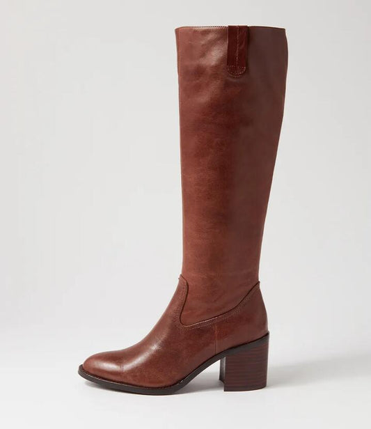 Image of Boots. Productname: Cosmmo Dark Brown Leather Knee High Boots in DK BROWN-DK BROWN HEEL colour by brand - MOLLINI