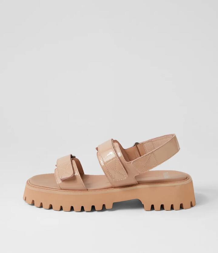 Image of Sandals. Productname: Start Dark Nude Patent Leather Sandals in DK NUDE-DK NUDE SOLE colour by brand - MOLLINI