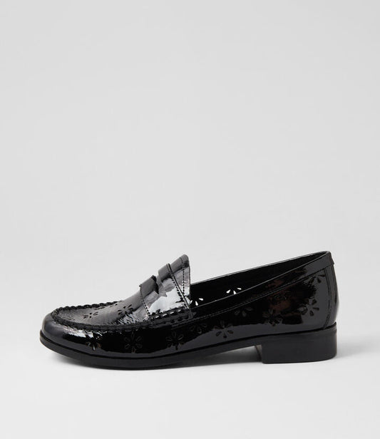 Image of Flats. Productname: Quaint Black Patent Leather Loafers in BLACK-BLACK HEEL colour by brand - MOLLINI