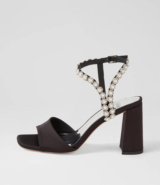 Image of Sandals. Productname: Mrs Black Satin Sandals in BLACK colour by brand - MOLLINI