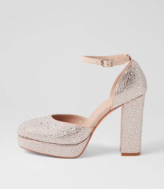 Image of Heels. Productname: Angelar Silver Nude Jewels Suede Heels in SILVER-NUDE colour by brand - MOLLINI