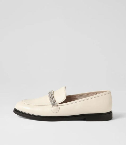 Image of Flats. Productname: Galya Cream Silver Jewels Leather Loafers in CREAM-SILVER JEWELS colour by brand - MOLLINI
