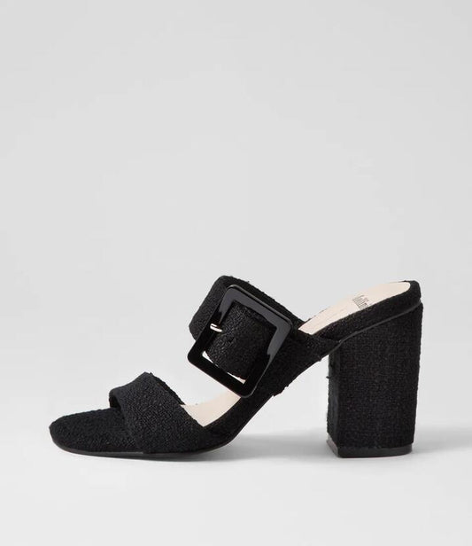Image of Sandals. Productname: Opportune Black Tweed Mules in BLACK colour by brand - MOLLINI