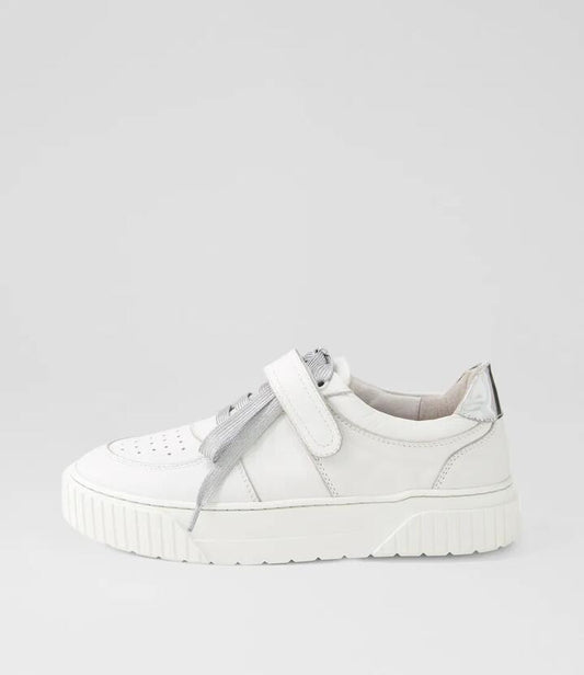 Image of Sneakers. Productname: Jerriee White Silver Mirror Leather Sneakers in WHITE-SILVER MIRROR colour by brand - MOLLINI