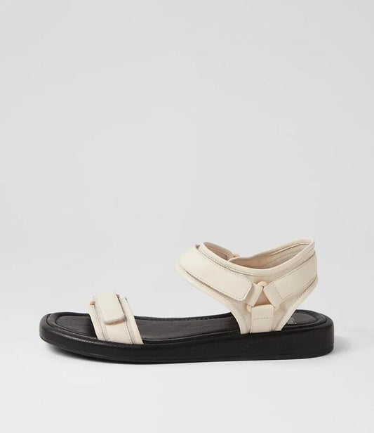Image of Sandals. Productname: Rising Cream Black Leather Sandals in CREAM-BLACK SOLE colour by brand - MOLLINI