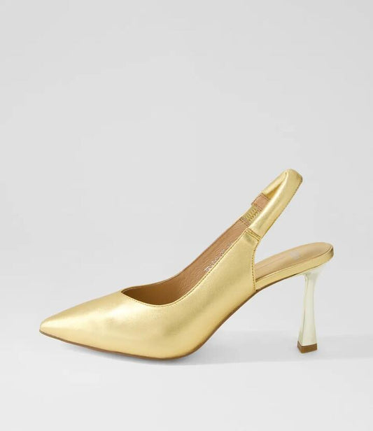 Image of Heels. Productname: Traina Gold Leather Heels in GOLD-GOLD HEEL colour by brand - MOLLINI