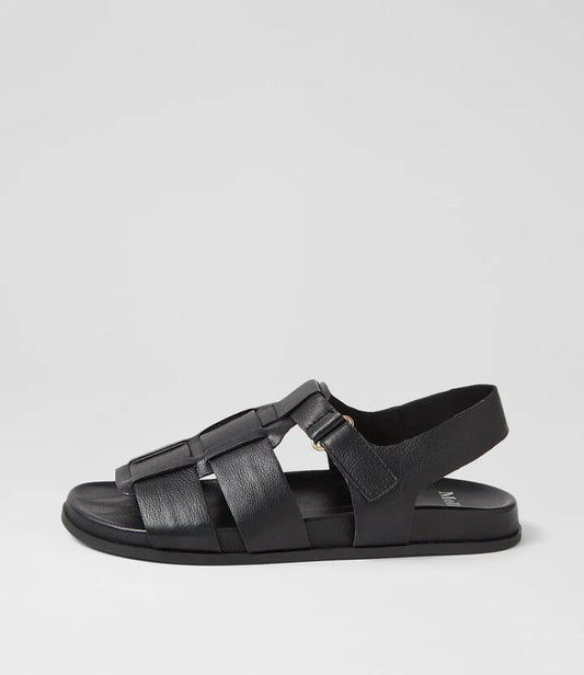 Image of Sandals. Productname: Hadden Black Leather Sandals in BLACK-BLACK SOLE colour by brand - MOLLINI