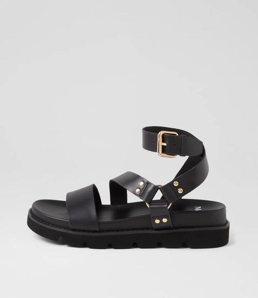 Image of Sandals. Productname: Caplan Black Leather Sandals in BLACK-BLACK SOLE colour by brand - MOLLINI