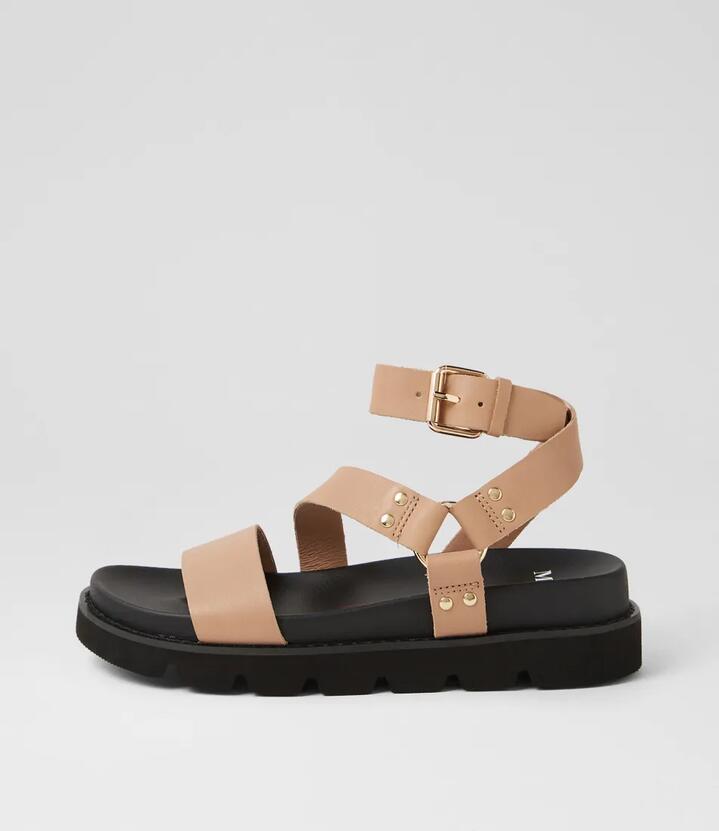 Image of Sandals. Productname: Caplan Light Taupe Black Leather Sandals in LT TAUPE-BLACK SOLE colour by brand - MOLLINI
