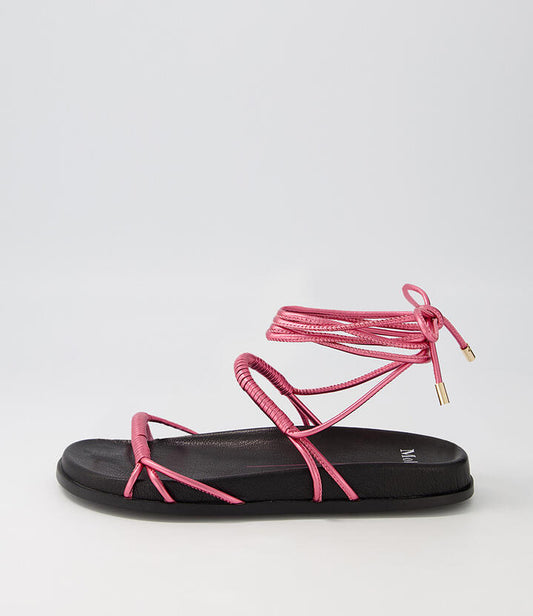 Image of Sandals. Productname: Hahn Guava Metallic Black Leather Sandals in GUAVA METALLIC-BLACK SOLE colour by brand - MOLLINI