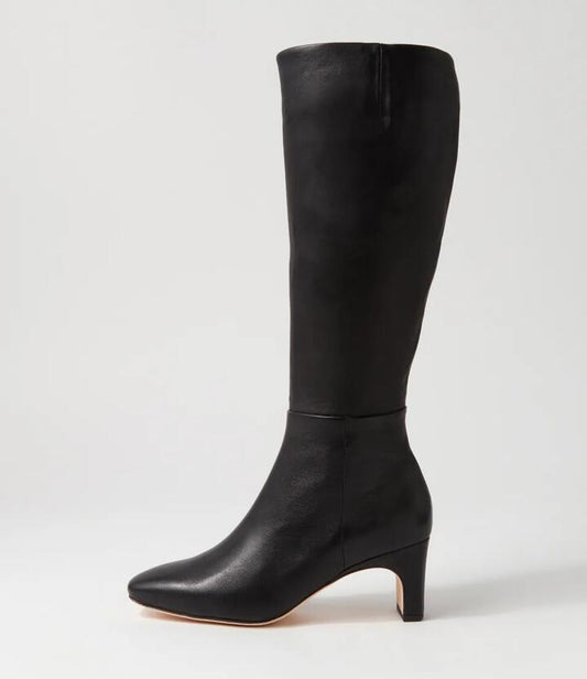Image of Boots. Productname: Swoon Black Leather Knee High Boots in BLACK colour by brand - MIDAS