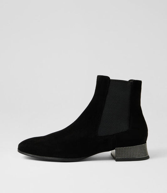 Image of Boots. Product name - Kenia Black Pewter Suede Chelsea Boots in Black-Pewter Heel colour by brand - MIDAS