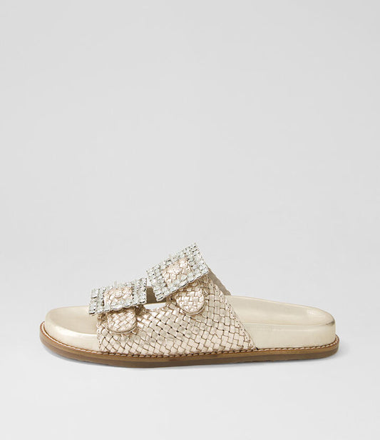 Image of Slippers. Productname: Remmy Gold Metallic Leather Slides in GOLD METALLIC colour by brand - MIDAS