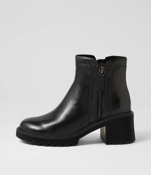 Image of Boots. Productname: Zanto Black Leather Ankle Boots in BLACK colour by brand - MIDAS