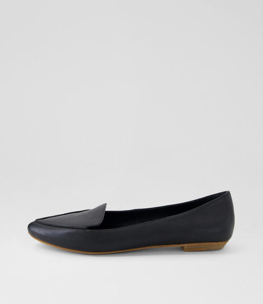 Image of Flats. Product name - Gyro Black Leather Loafers in Black colour by brand - MOLLINI