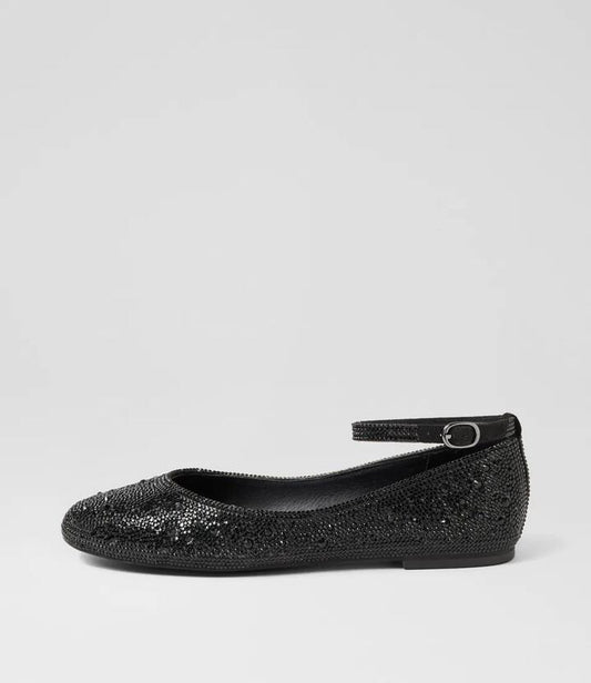 Image of Footwear. Productname: Beltina Black Jewels Flat Shoes in BLACK colour by brand - MIDAS