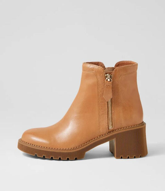 Image of Boots. Productname: Zanto Tan Leather Ankle Boots in TAN colour by brand - MIDAS