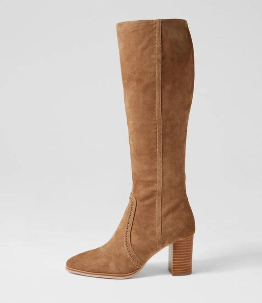 Image of Boots. Productname: Ammla Light Choc Suede Knee High Boots in LT CHOC colour by brand - MIDAS