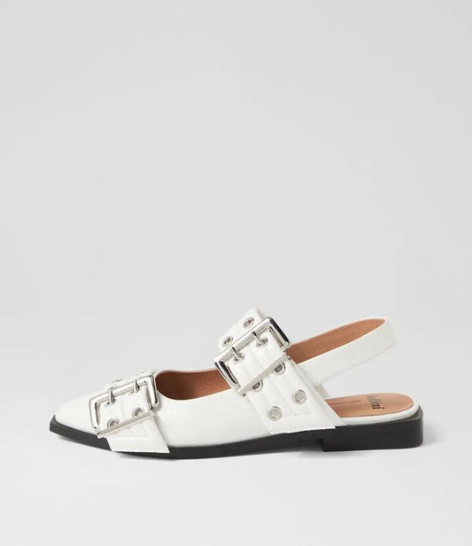 Image of Footwear. Productname: Larra White Patent Leather Flat Shoes in WHITE colour by brand - MOLLINI