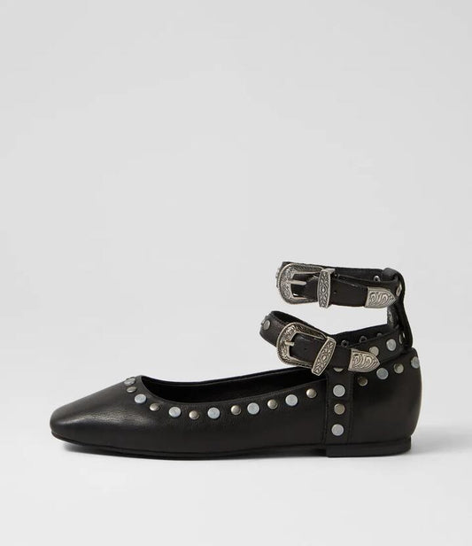 Image of Footwear. Productname: Tiyli Black Leather Ballet Flats in BLACK colour by brand - MOLLINI