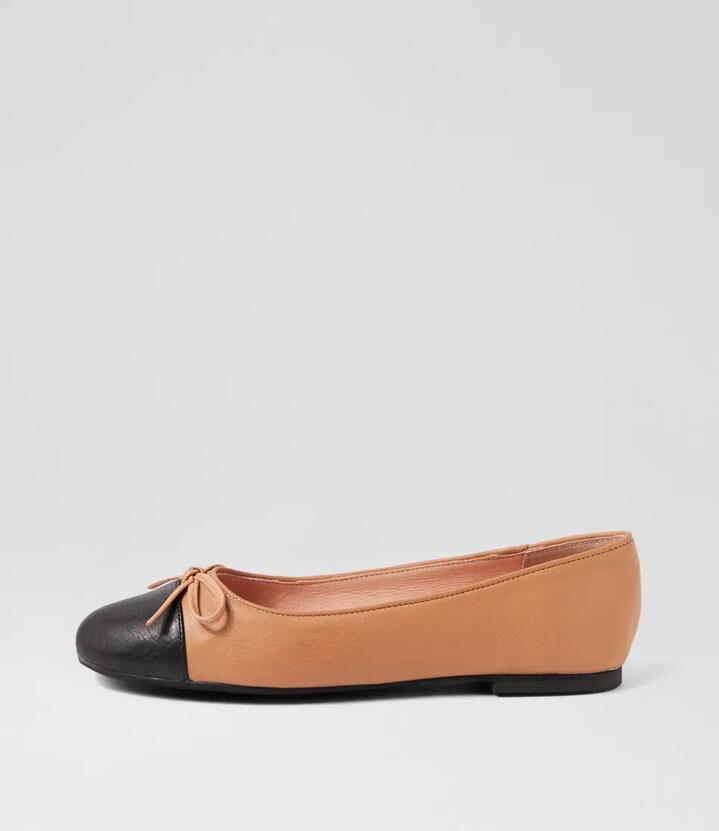 Image of Footwear. Productname: Ballet Black Camel Leather Ballet Flats in BLACK-CAMEL colour by brand - MOLLINI