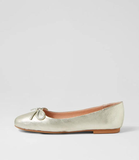 Image of Footwear. Productname: Ballerina Pale Gold Leather Ballet Flats in PALE GOLD colour by brand - MOLLINI
