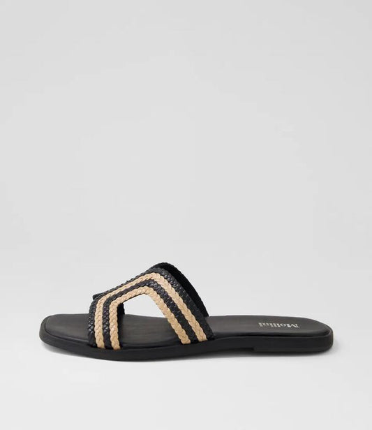 Image of Sandals. Productname: Jasinta Black Cream Leather Sandals in BLACK-CREAM colour by brand - MOLLINI