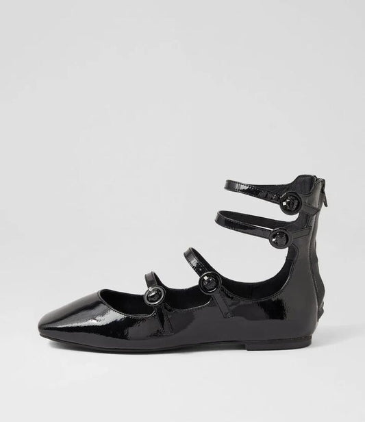 Image of Footwear. Productname: Tenisha Black Patent Leather Ballet Flats in BLACK colour by brand - MOLLINI